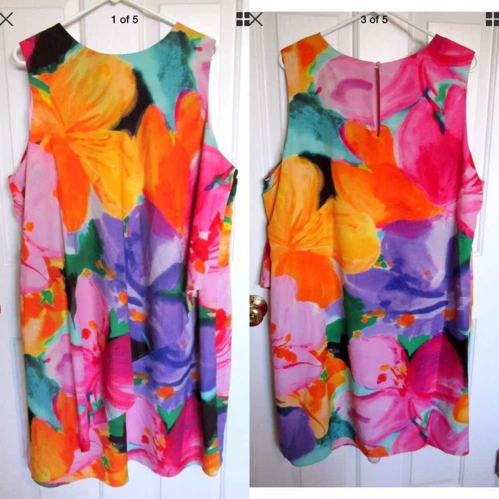 Vibrant Floral Sleeveless Shift Dress - Multi Pink/Orange
